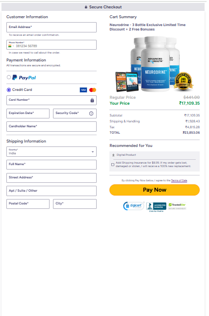 NeuroDrine order page
